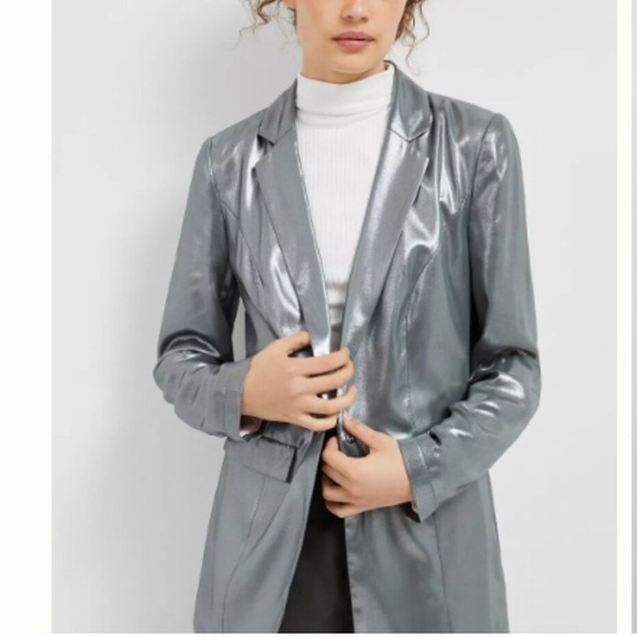 Anthropologie Maeve Zada Silver Metallic Dark Blazer Jacket - Picture 1 of 10